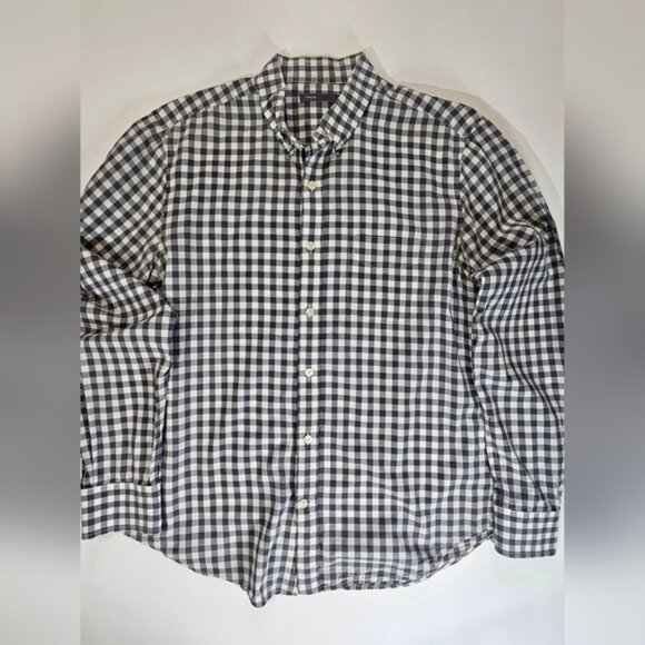 Vince Mens Button Down Shirt Medium Black Checker Plaid‎ Business Casual Wear - Picture 1 of 7